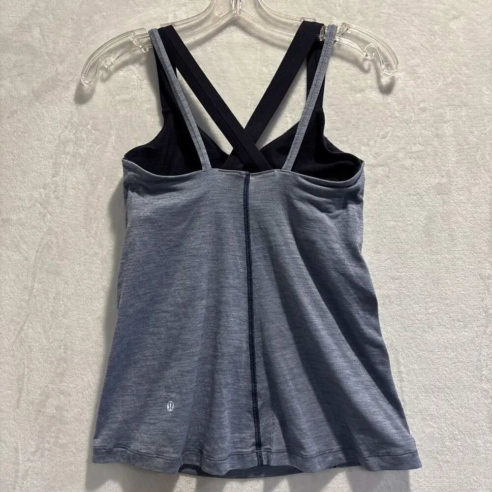 Lululemon Tank Top Women's Size 8 Blue Heather Run For Gold Athletic Gym Yoga